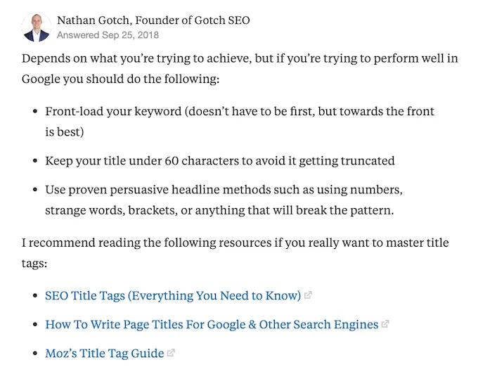SEO Expert Quora Answer Example