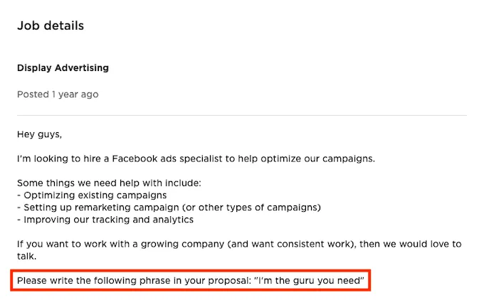 Example SEO Job Posting Requirements