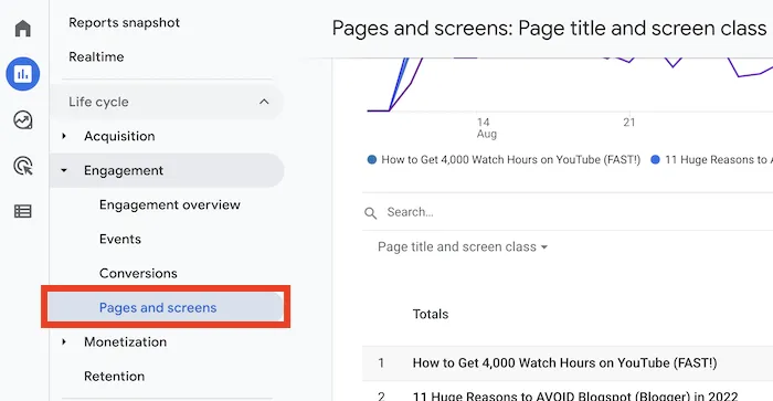 Google Analytics Pages and screens navigation
