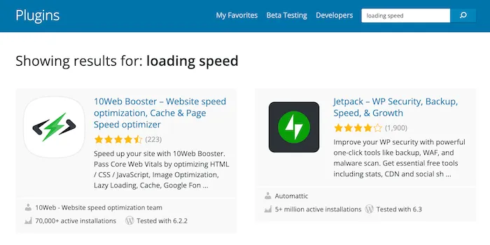 WordPress loading speed plugins
