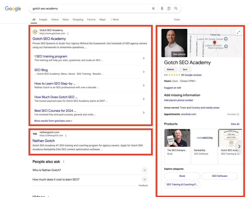 Branded search results for Gotch SEO Academy