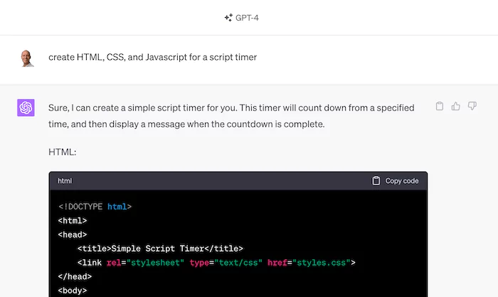 ChatGPT generating code