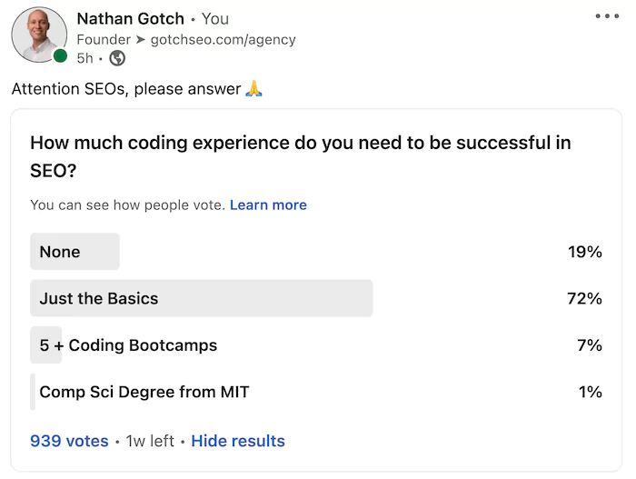 SEO coding poll results