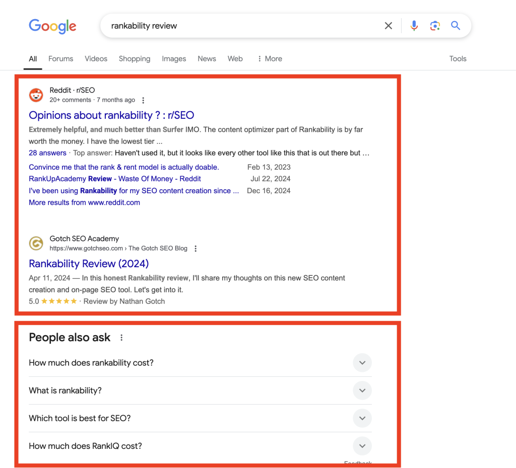 Transactional search results example